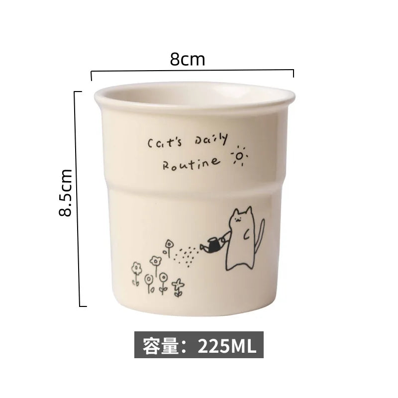 225ml Ceramic Cup Cute Cat Illustrations Coffee Cup for Kitchen Coffee Shop Restaurant,Latte Mug,Drinkware Gift Souvenir