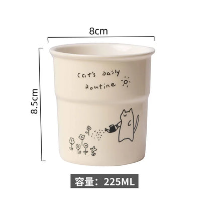 225ml Ceramic Cup Cute Cat Illustrations Coffee Cup for Kitchen Coffee Shop Restaurant,Latte Mug,Drinkware Gift Souvenir