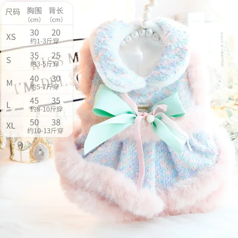 Dog Clothing Winter Thickened Cat Princess Dress Color Tow Dog Double-layer Skirt Fashion Design Warm Dog Coat