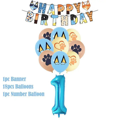 New Cartoon Dog Birthday Party Decoration Setup Boys Children Blue Dogs Party Favor Tableware Plate Napkin Cup Supplies Full Set