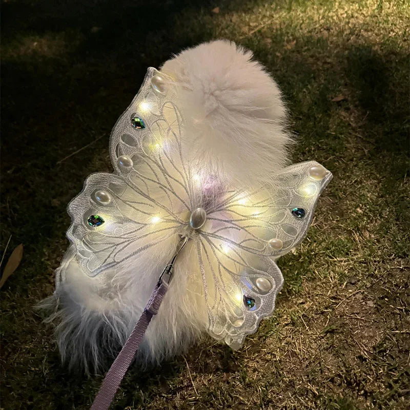 Dog wings glowing butterfly back decoration puppy summer clothes chest back decoration small dog Pomeranian Teddy Bigbear