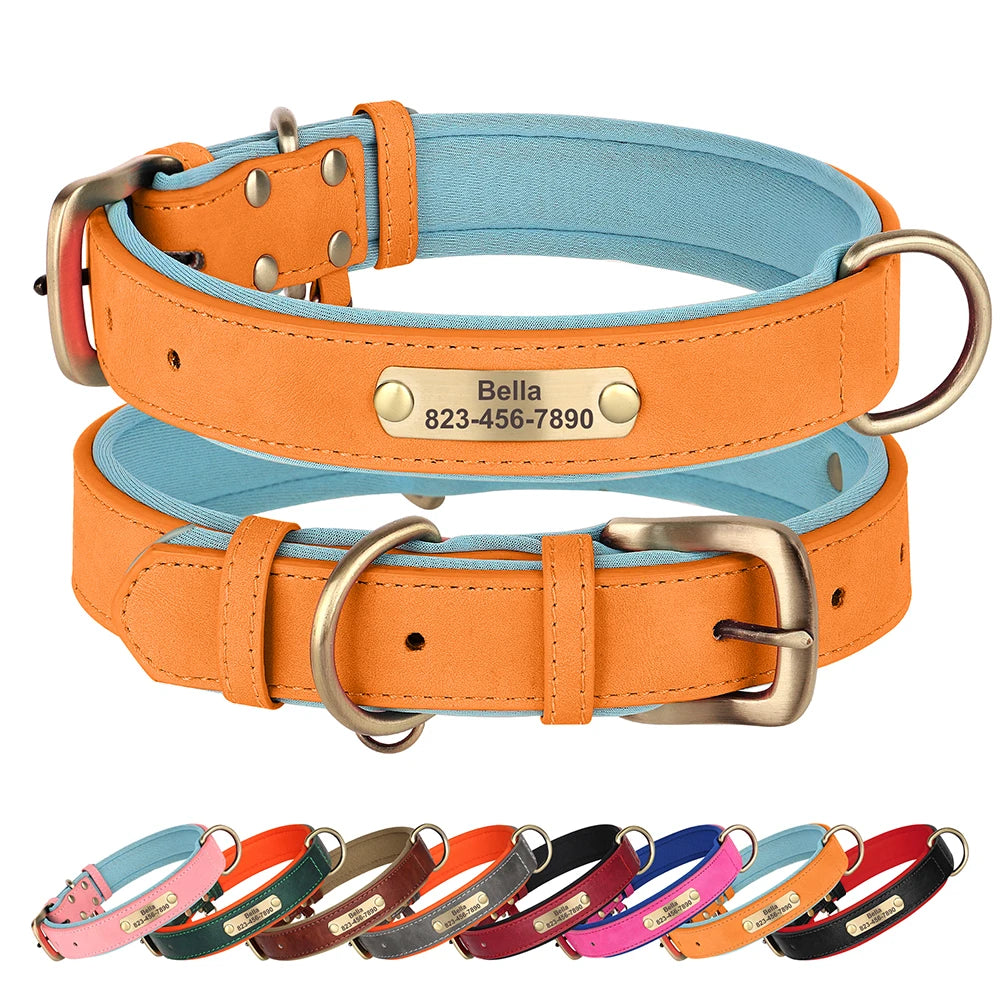 the ENGRAVEPAWS ID COLLAR - Personalized PU Leather Dog Collar, Free Engraved Dog ID Collars, Nameplate Soft Padded for Small/Medium/Large Dogs, Adjustable