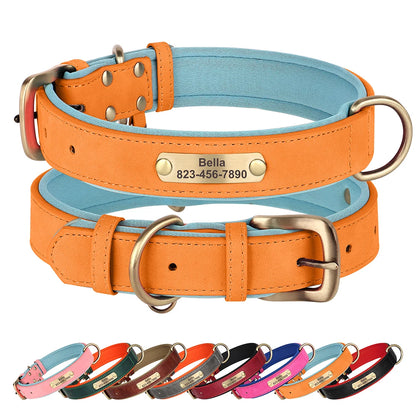 the ENGRAVEPAWS ID COLLAR - Personalized PU Leather Dog Collar, Free Engraved Dog ID Collars, Nameplate Soft Padded for Small/Medium/Large Dogs, Adjustable