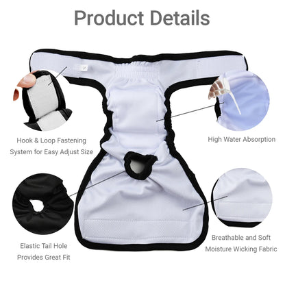 3pcs Female Dog Diapers Washable Reusable Doggie Puppy Nappies Physiological Pants Cute Adjustable Pet Sanitary Panties Short