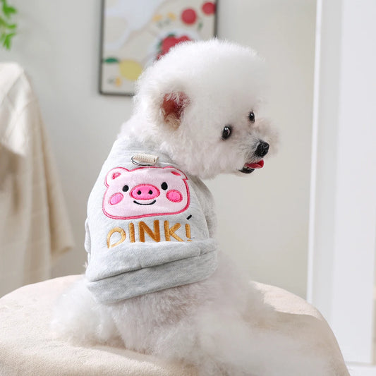 1-piece Dog Clothes Casual and Comfortable Embroidery Pink Pig Sweater Small Dog Cat Pet Autumn and Winter Cardigan Jacket