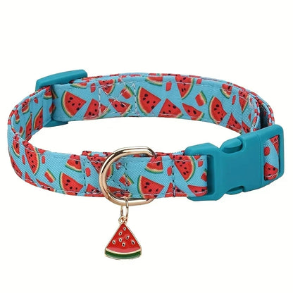 the TUTTIFRUTTI PAWS COLLAR - 1PCS Fruit Print Polyester Dog Collar Set with Adjustable Buckles and Zinc Alloy Rings, Stylish and Durable, Machine Washable