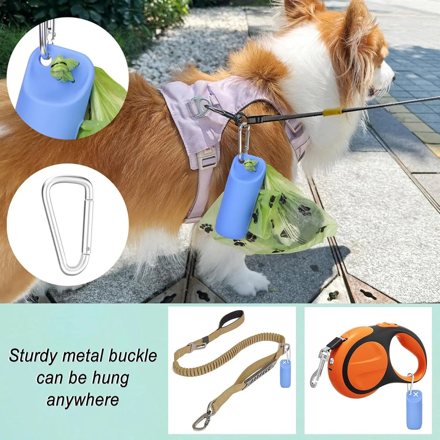 the SILIGO WASTE KEEPER - Silicone Dog Poop Bags Holder, Dog Bags Dispenser, Walking/Stand Portable Feces Collection Bag, Hanging Ring Silicone Storage Box