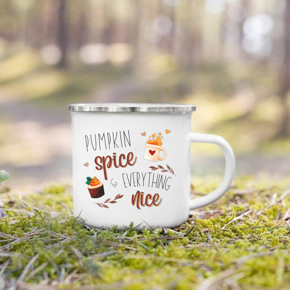 Pumpkin Leaves Dog Cat Printed Enamel Mugs Coffee Cups Fall Thanksgiving Party Wine Juice Mug Handle Cup Autumn Holiday Gifts