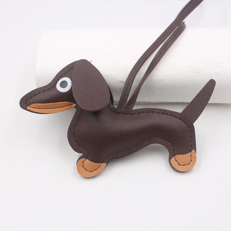 Multiple Colors Classic Leather Puppy Dog Keychain Pendant Lovely Dachshund Bag Charm Phone Pendant Trinket Key Ring Accessories