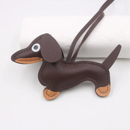 Multiple Colors Classic Leather Puppy Dog Keychain Pendant Lovely Dachshund Bag Charm Phone Pendant Trinket Key Ring Accessories