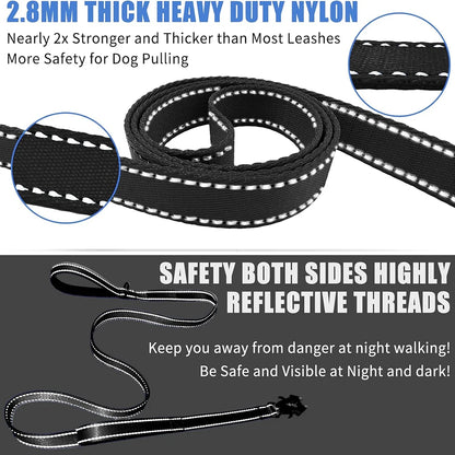 the COMMANDPRO REFLECTIVE LEASH - Heavy Duty Dog Leash - Nylon Reflective with Soft Padded 2 Handle & Auto Lock, Frog Clip, Outdoor Dog Leash with a Dog Poop Bag