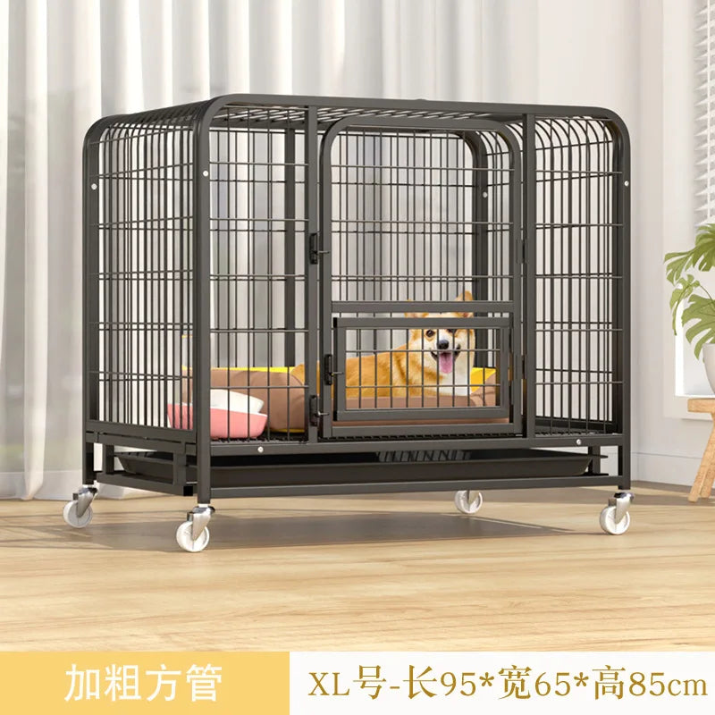 Heavy Duty Dog Cage Large Medium Pet Cage with Toilet Full Square Tube Indoor Dog House