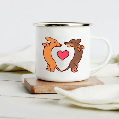 Funny Dachshund Print Creative Enamel Mug Coffee Wine Mugs Cartoon Dogs Paw Party Drink Beer Juice Milk Cups Gifts for Lover Dog