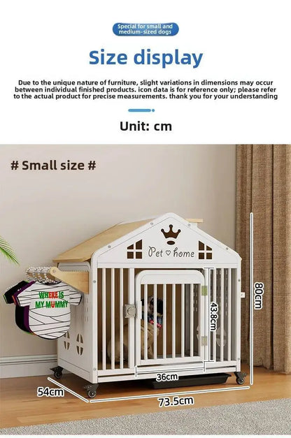 the DOG VILLA - Multi-Functional Solid Wood Steel Frame Pet Dog Villa, Small/Medium-Sized Dog Cage, Indoor Outdoor Dog Cage, Dog Bed with Toilet