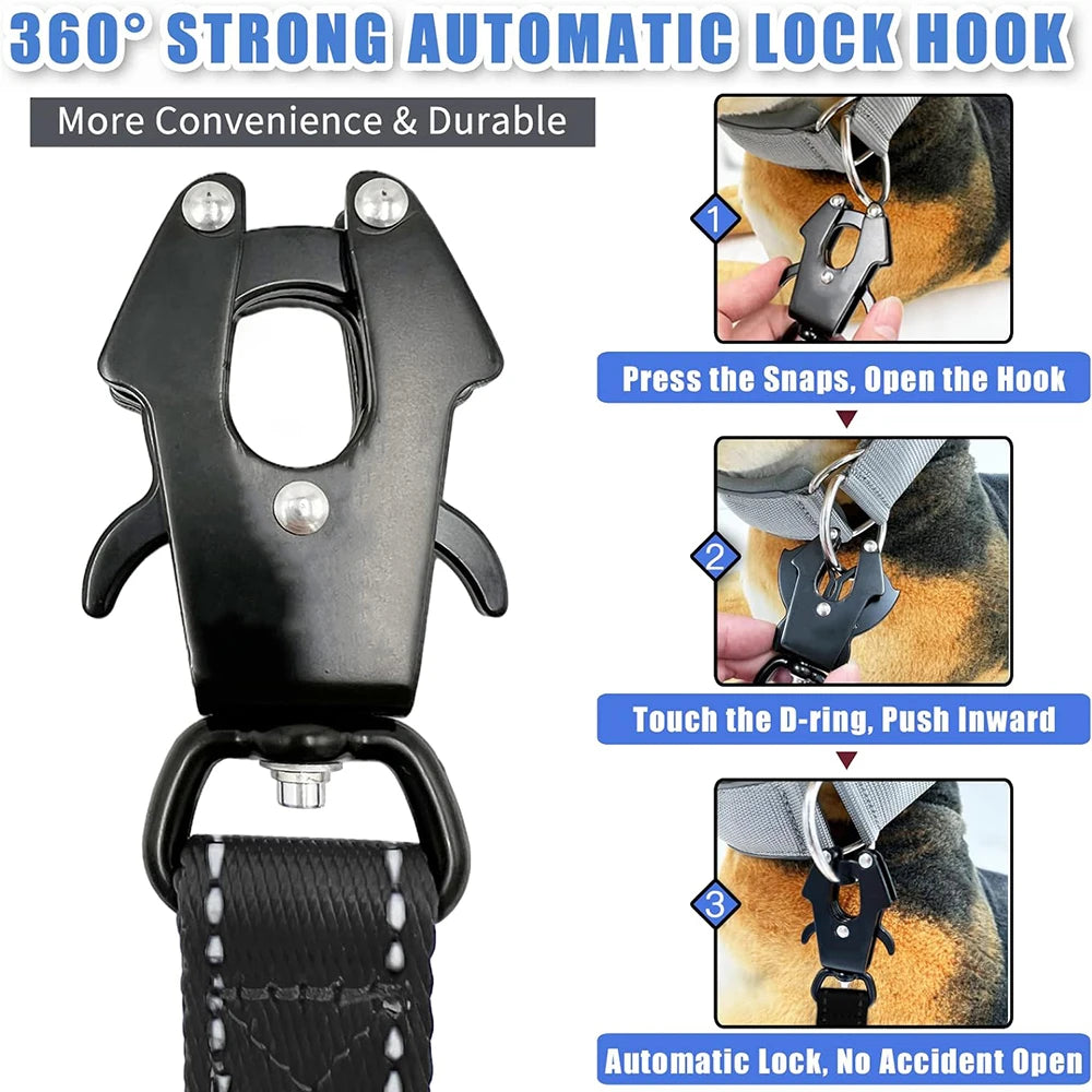 the COMMANDPRO REFLECTIVE LEASH - Heavy Duty Dog Leash - Nylon Reflective with Soft Padded 2 Handle & Auto Lock, Frog Clip, Outdoor Dog Leash with a Dog Poop Bag