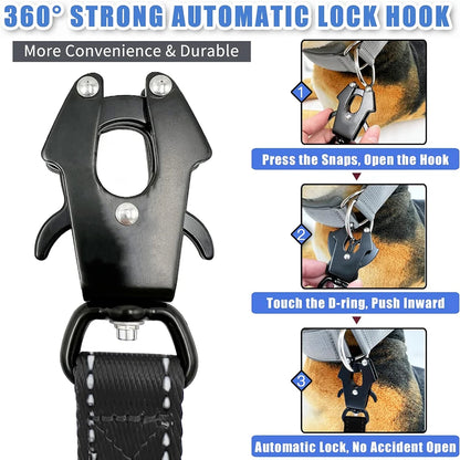 the COMMANDPRO REFLECTIVE LEASH - Heavy Duty Dog Leash - Nylon Reflective with Soft Padded 2 Handle & Auto Lock, Frog Clip, Outdoor Dog Leash with a Dog Poop Bag