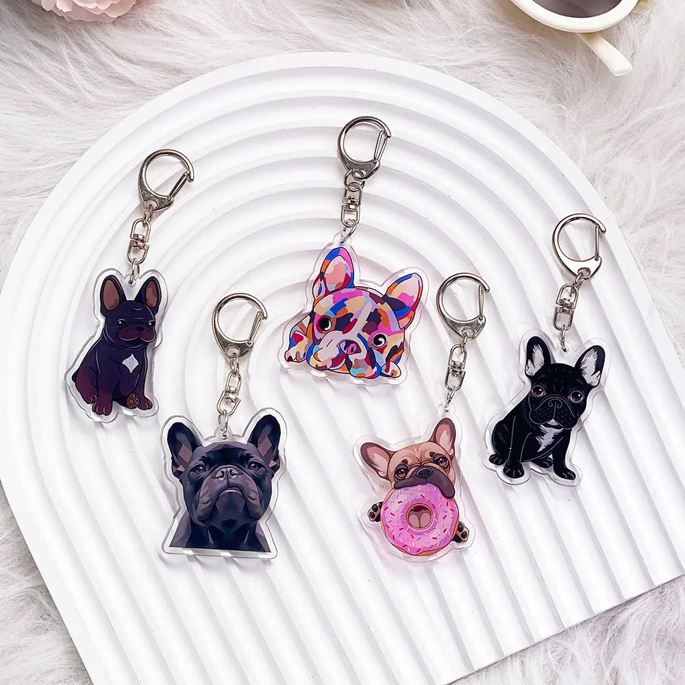 French Bulldog Acrylic Keychain - Cute Puppy Charm, Pet Lover Gift, Kawaii Dog Keyring for Backpack Car/Bag/Pendant Accessories