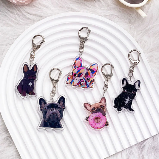French Bulldog Acrylic Keychain - Cute Puppy Charm, Pet Lover Gift, Kawaii Dog Keyring for Backpack Car/Bag/Pendant Accessories