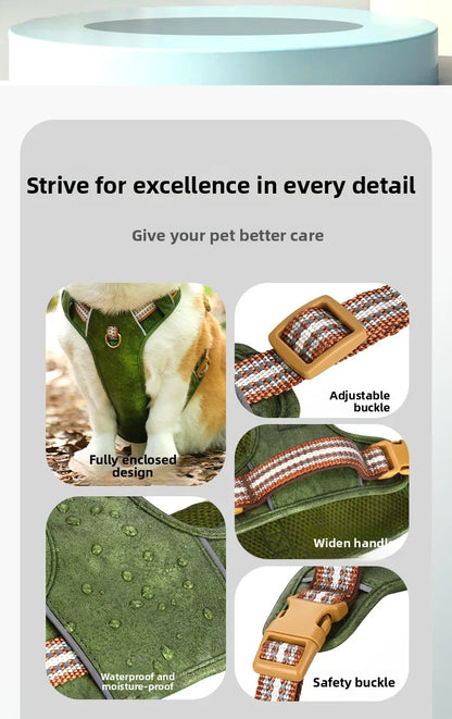 Retro leather pet chest strap, explosion-proof, reflective dog chest and back, breathable and adjustable