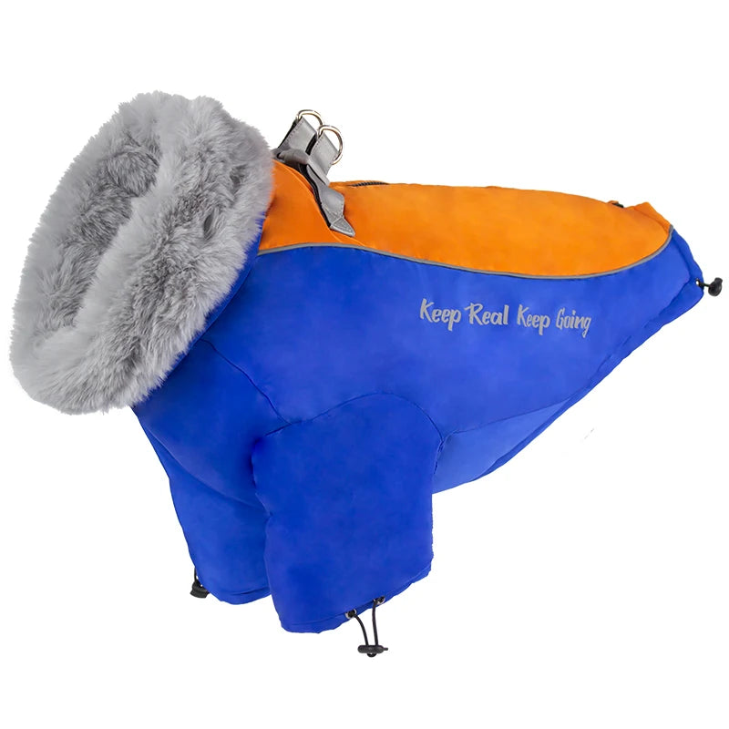 the STYLISH SNOWDOG - Big Fur Collar Pet Down Jacket for Medium/Large Dogs, Waterproof Big Dog Clothes, Winter Golden Retriever Coats