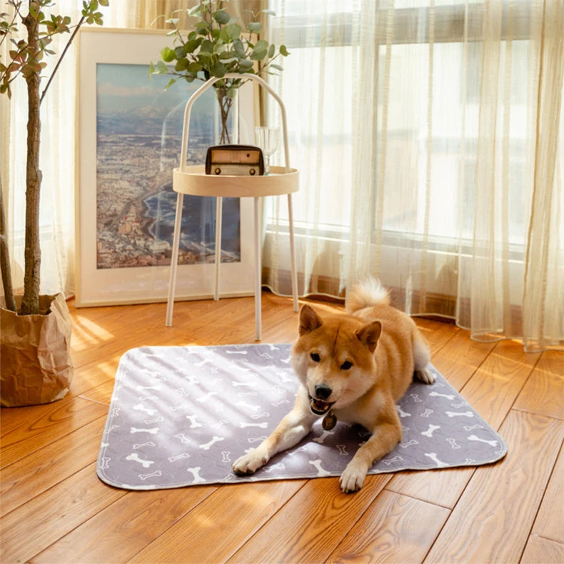 Waterproof Dog Pet Diaper Mat Reusable 3 Layer Absorbent Dog Bed Cat Diaper Pad Bone Paw Print Seat Cover Mat for Sofa Bed Floor