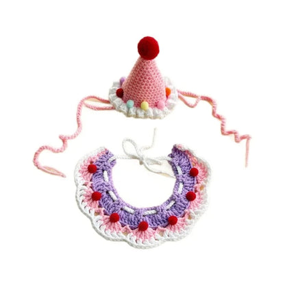 the CROCHET CANINE - Pet Dog/Cat Birthday Hat, Pet Party Dress Up, Photo Decoration, Dog Neck Cute Handmade Set, Dog Accessories for Small Dogs/Puppy