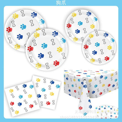10pcs Pet Paw Print Disposable Tableware Puppy Dog Bones Paper Plates Napkin Cup Happy Pet Dogs Birthday Party Supplies