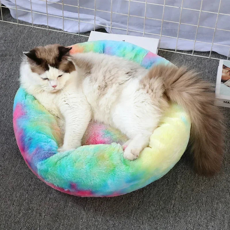 Round  Dogs Bed Cat Bed House Kennel Pet Mats Soft Long Plush Mat Pet Warm Basket Cushion Cats House Sofa Machine Wash Kennel