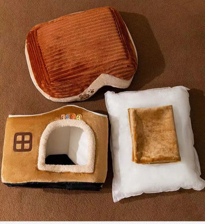 Cute Pet House with Foldable Soft Pet Bed Detachable Washable Pet Castle Suitable for Small Medium-sized Dogs and Cat Cave Nests