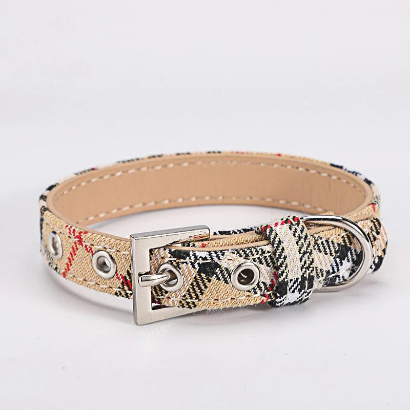the PLAID PAWS CLASSIC COLLAR - Pet Collar Plaid Cloth Dog Collar, Classic PU Dog Walking, Dog Pet Supplies, Four Seasons Outing