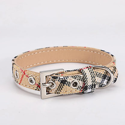 the PLAID PAWS CLASSIC COLLAR - Pet Collar Plaid Cloth Dog Collar, Classic PU Dog Walking, Dog Pet Supplies, Four Seasons Outing