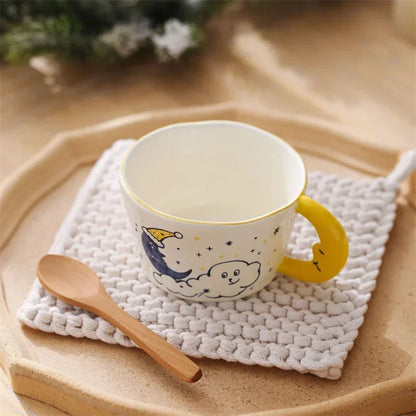 300ml Creative Cartoon Ladybug Dog Pattern Coffee Cup with Moon Handle Ceramic Mug Breakfast Milk Cups for Kids Birthday Gift