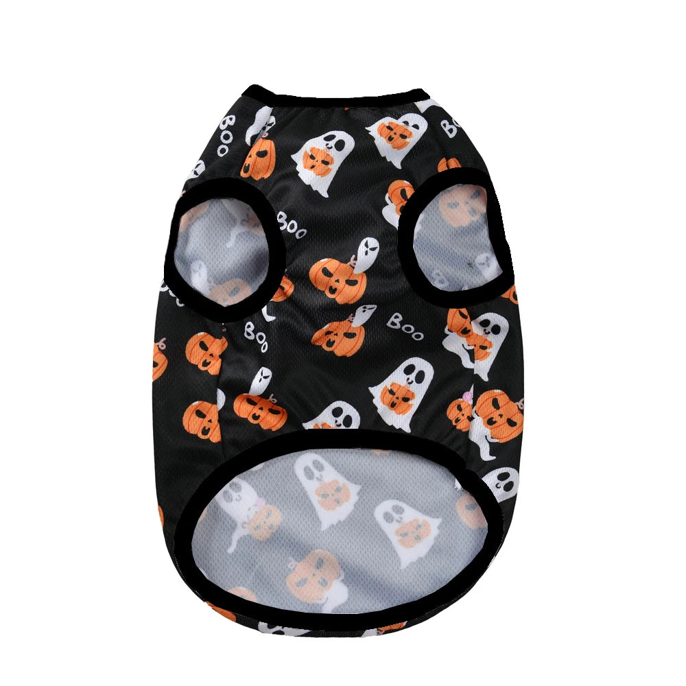 Halloween Ghost Pumpkin Print Dog T-shirt For Small Medium Dogs Cats Breathable Puppy Vest Costume Schnauzer Yorkshire Pet Coat