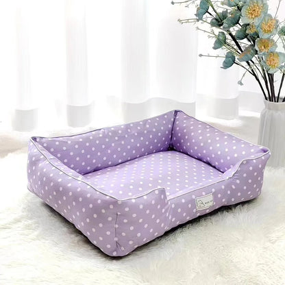 Removable Washable Pet Bed - Polka Dot All Season Mat for Small Medium Dogs Cats, Plush Cushion for Dachshund Puppy