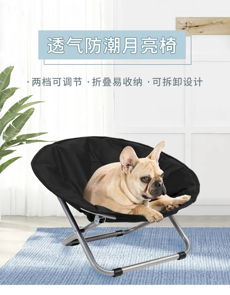 Folding Pet Bed Chair Portable Round Elevated Cat Bed Waterproof Puppy Chair Pet Moon Bed Two Height Adjustments Pet Gift