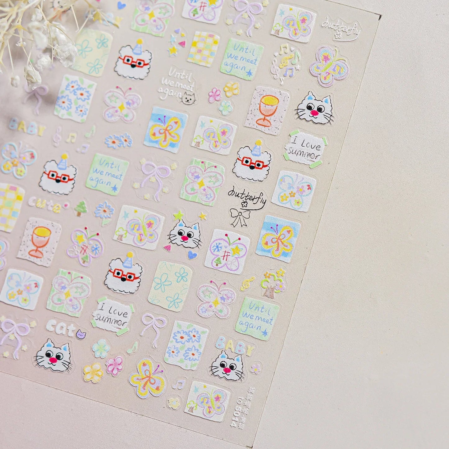 Colorful Balloon Cute Puppy Flower Cherry Bowknot Love Happy Dog Animal Self Adhesive Nail Art Sticker Decoration Manicure Decal