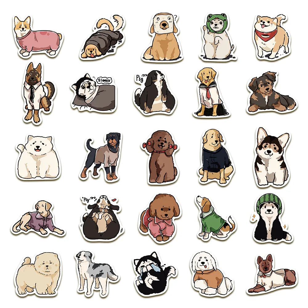 50PCS Cartoon Cute Dog Graffiti Stickers Waterproof Decals for Laptops Skateboards Guitars Luggage Phones Scrapbook