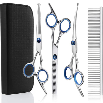 5 in 1 Dog Grooming Scissors Kit for Grooming with Safety Round Tips Stainless Steel Thinning Shears Dog Pet Cat Shears