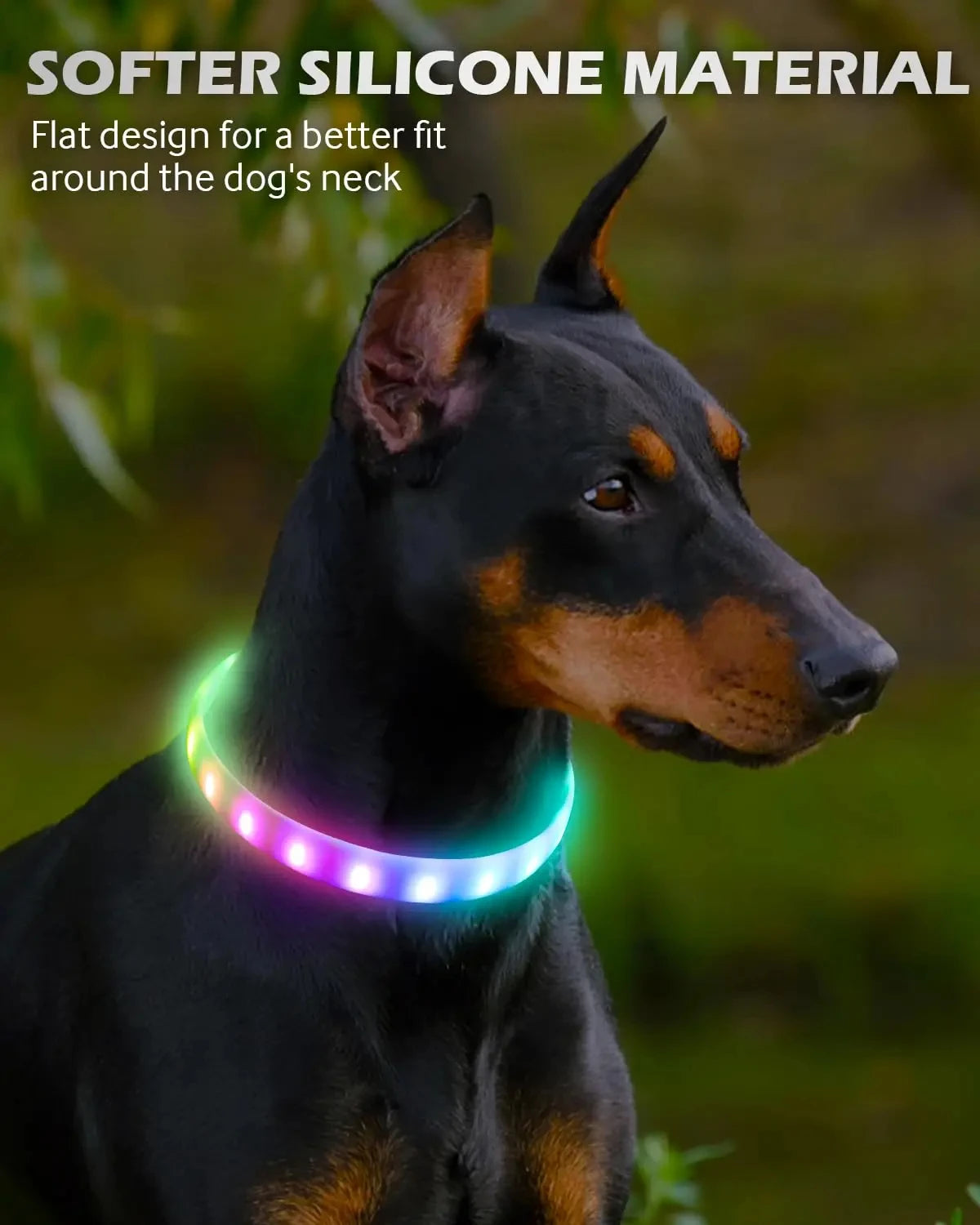 the GLOWGUARD COLLAR - USB Rechargeable Glowing Collar for Large and Small Dogs, LED Glowing Dog Collar - 9 Flashing Modes - Adjustable Soft Silicone Collar