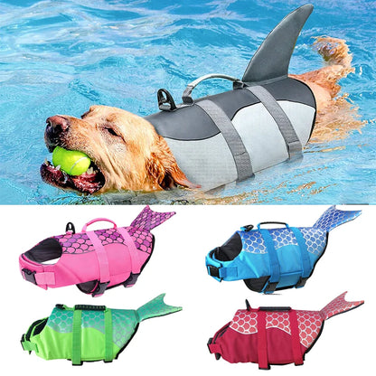 the MER-DOG - Pet Dog Life Jacket, Enhanced Buoyancy Small Dogs Swimming Clothes, Safety Vest with Handle for Medium/Large Dog, Surfing Costume
