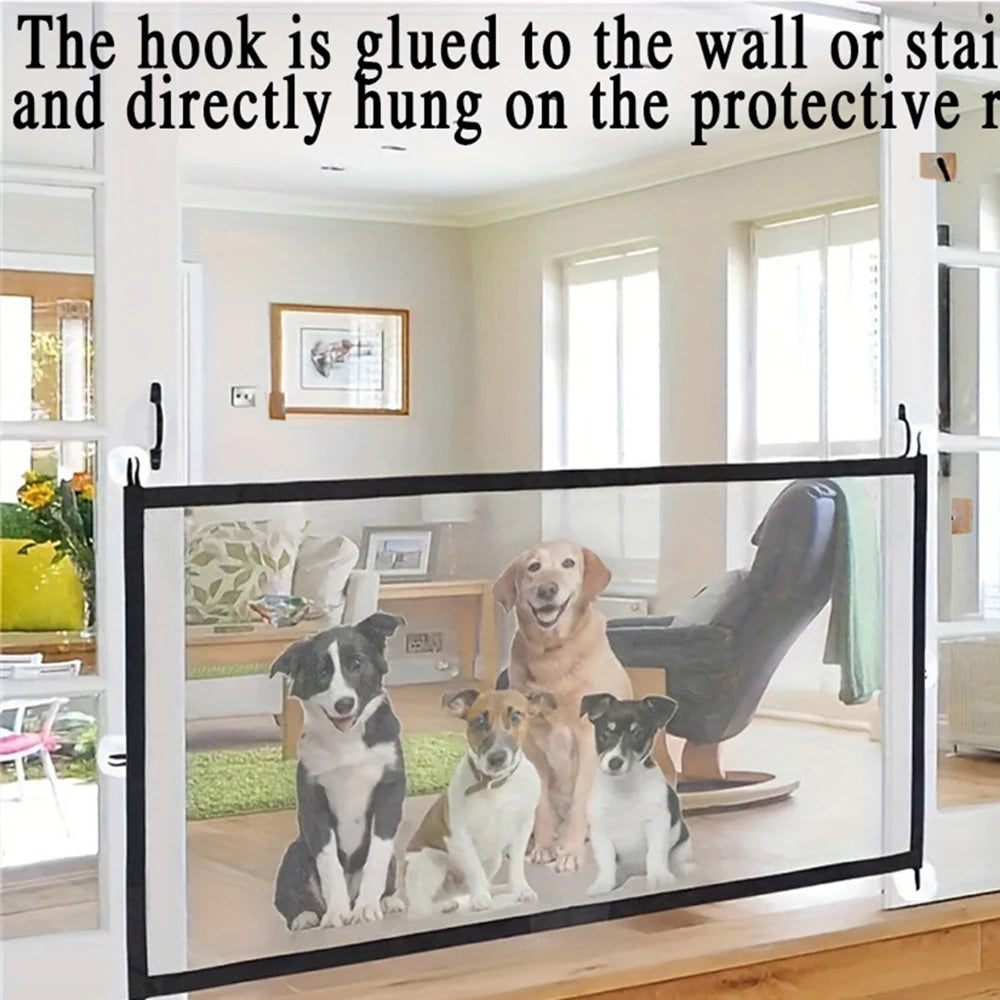 Pet Isolation Barrier Nylon Mesh Pet Divider No Need To Punch Hole Pet Separation Fence Folding Breathable Safety Dog Gate Guard