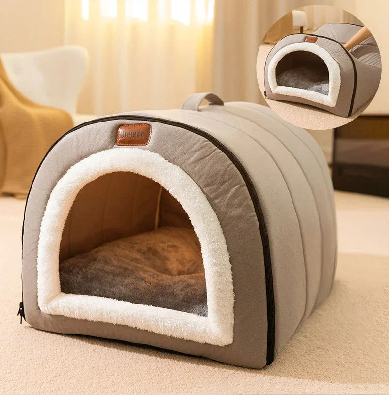 Winter Dog Bed Self-Warming Puppy House Cozy Cat Sleeping Tent Cave Beds Indoor Kitten Nest Kennel Hut for Small Medium Dog Cats