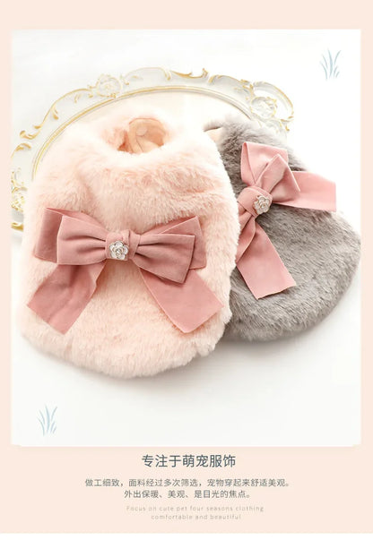 the PRINCESS PUPPY - Dog/Cat Princess Cotton Clothes, Elegant Luxury Fur Winter Overcoat for Small Dog/Cat, Clothes Bowknot Chihuahua