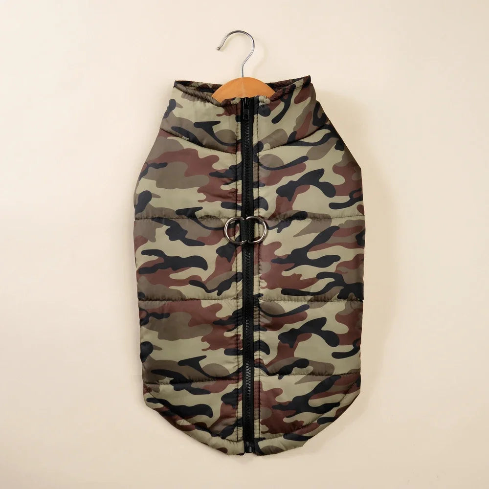 the CAMO COLDFRONT JACKET - Winter Dog Clothes for Medium/Large Dogs, Jacket Waterproof Labrador Coat, Camouflage Print Golden Retriever Outfits, Pet Costume