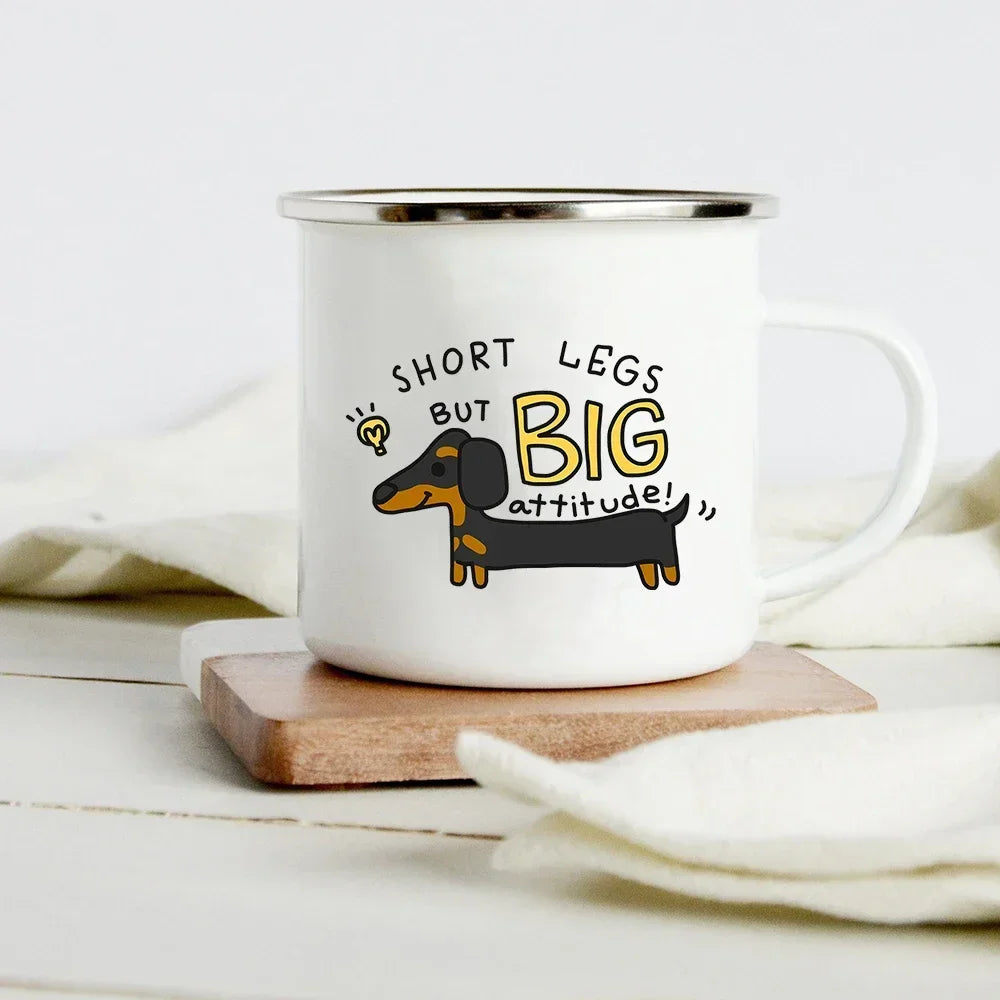 Funny Dachshund Print Creative Enamel Mug Coffee Wine Mugs Cartoon Dogs Paw Party Drink Beer Juice Milk Cups Gifts for Lover Dog
