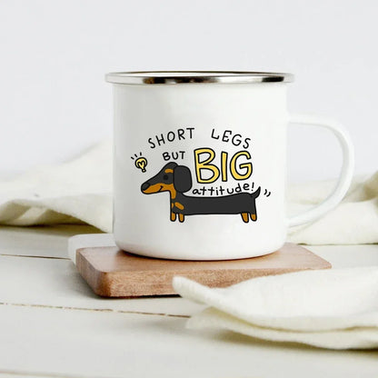 Funny Dachshund Print Creative Enamel Mug Coffee Wine Mugs Cartoon Dogs Paw Party Drink Beer Juice Milk Cups Gifts for Lover Dog