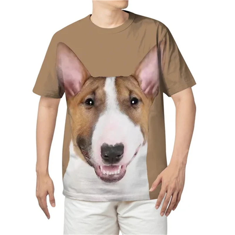 the BULL-TERRIER - Summer Bull-Terrier Dog Graphic 3D Print T-Shirts, Men/Women Dog Animal T-Shirt, Short Sleeve Oversized Kids Tee Top