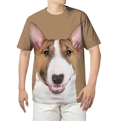the BULL-TERRIER - Summer Bull-Terrier Dog Graphic 3D Print T-Shirts, Men/Women Dog Animal T-Shirt, Short Sleeve Oversized Kids Tee Top