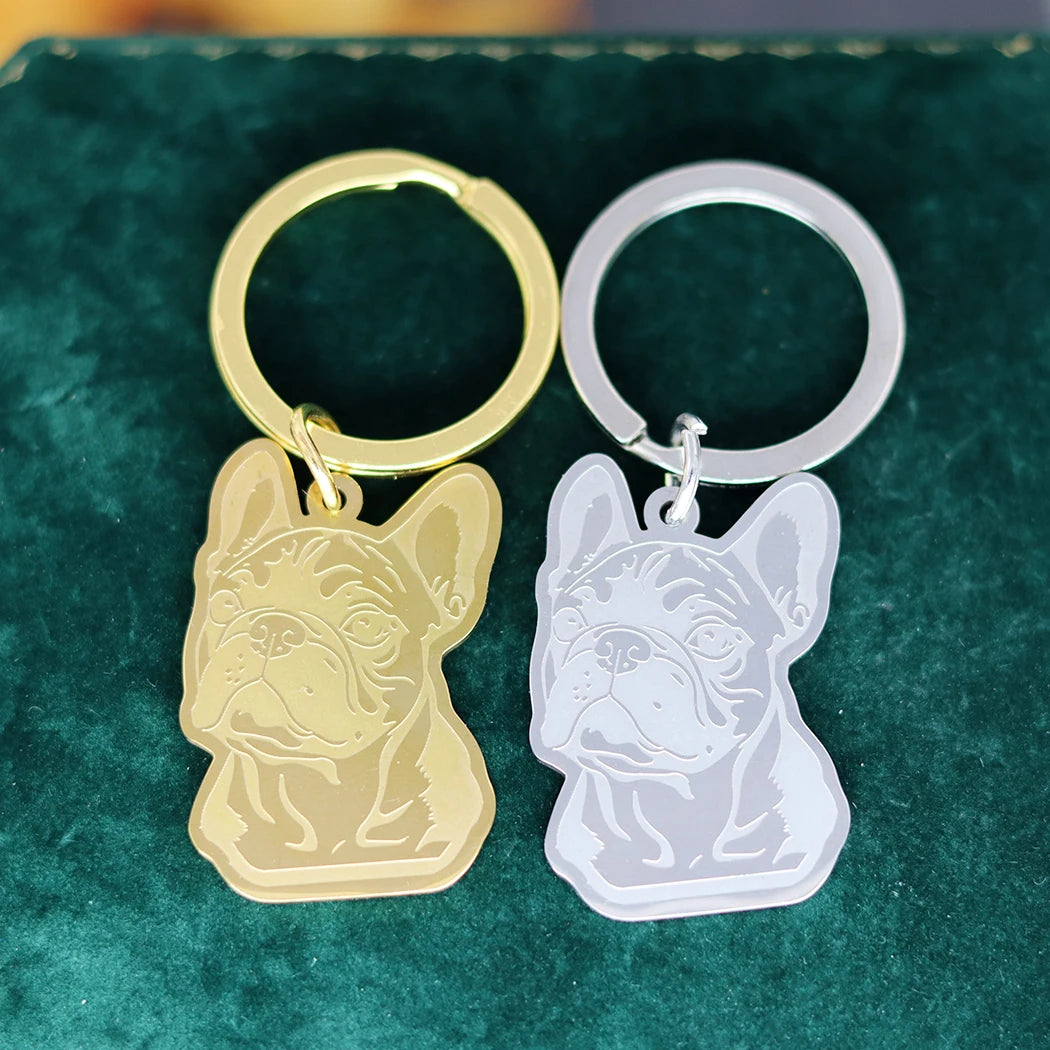 Stainless Steel Charms French Bulldog Dog Men's Trendy Punk Keychain for Women Men Jewelry Kids Gifts Key Bag Deco Accessories