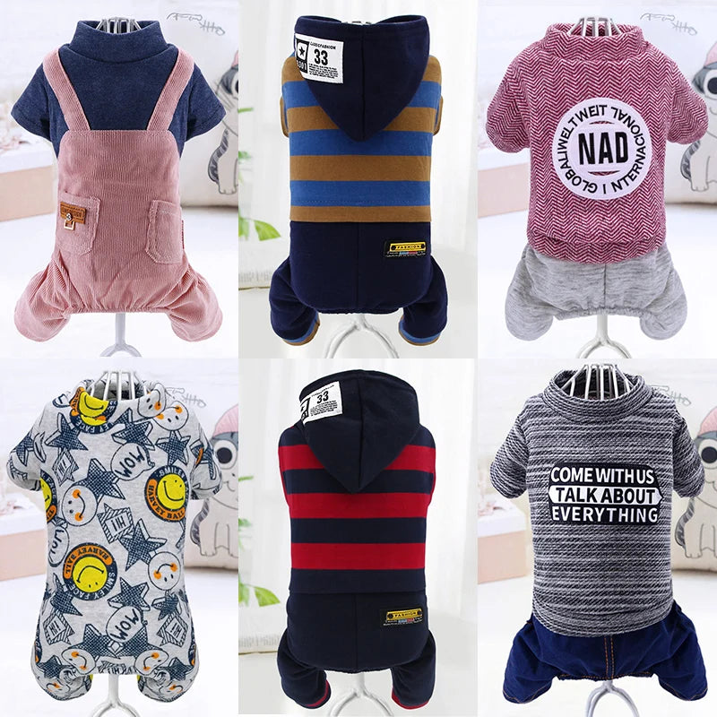 Pet clothing, dog four-legged hoodie, new autumn and winter Pomeranian Teddy with fleece Corgi Bichon Frise puppy clothing